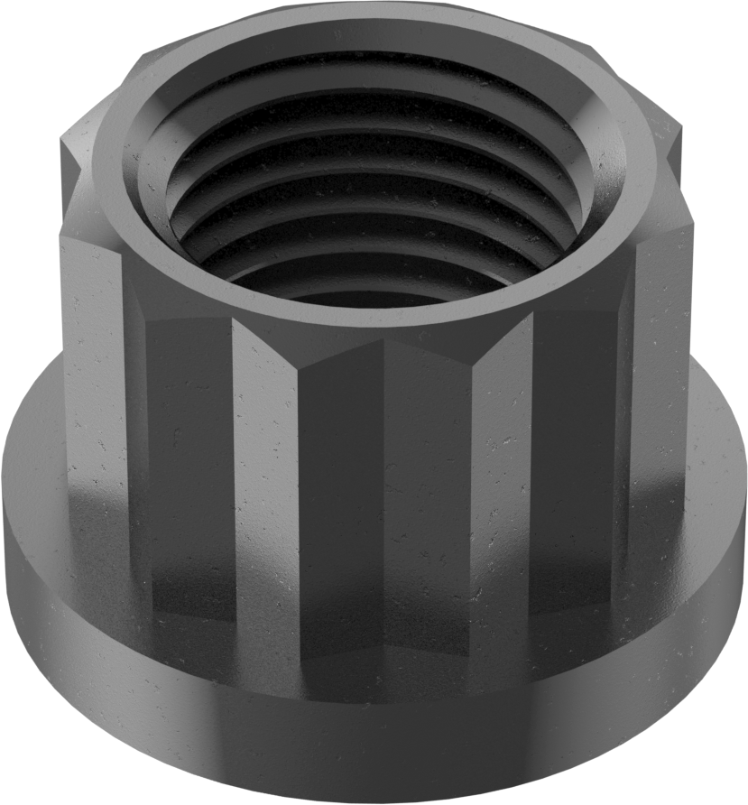 Siyah Oksit Çelik 12 Uçlu Flanş Somunu, M12 x 1,25 mm Diş Boyutu, 14 mm Genişlik, 19,1 mm Flanş Çapı
