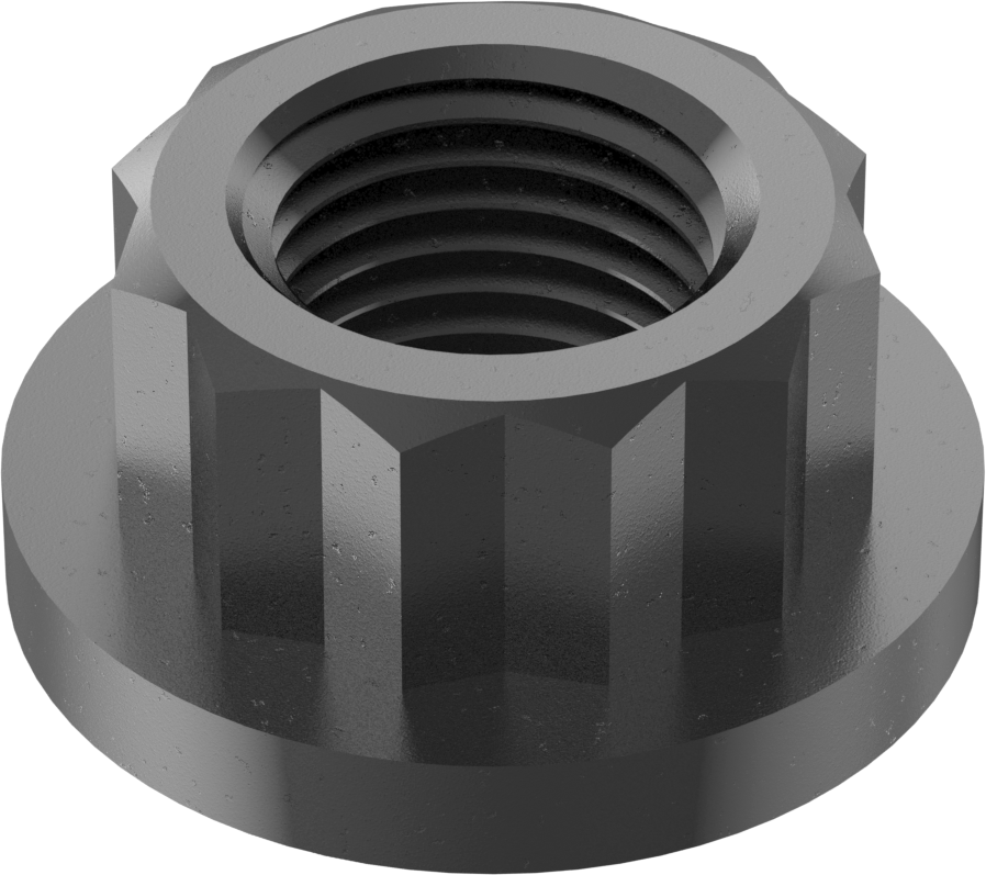 Siyah Oksit Çelik 12 Uçlu Flanş Somunu, M12 x 1,25 mm Diş Boyutu, 16 mm Genişlik, 23,5 mm Flanş Çapı