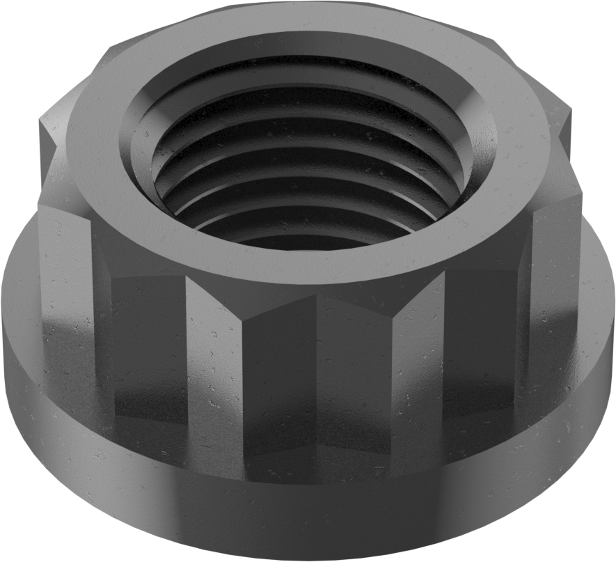 Siyah Oksit Çelik 12 Uçlu Flanş Somunu, M12 x 1,25 mm Diş Boyutu, 16 mm Genişlik, 20,7 mm Flanş Çapı