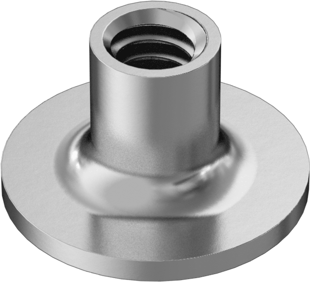 18-8 Paslanmaz Çelik Yuvarlak Tabanlı Kaynak Somunları, 1/4"-20 Diş Boyutu, 3/8" Namlu Yüksekliği