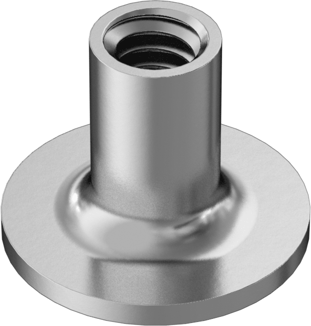18-8 Paslanmaz Çelik Yuvarlak Tabanlı Kaynak Somunları, 1/4"-20 Diş Boyutu, 1/2" Namlu Yüksekliği