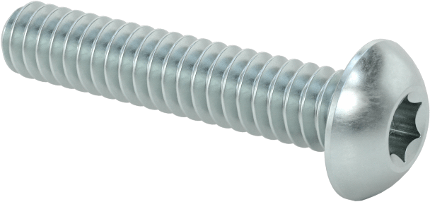 Düğme Başlı Torx Vidaları, Çinko Kaplı Çelik, 10-24 Diş Boyutu, 1" Uzunluk