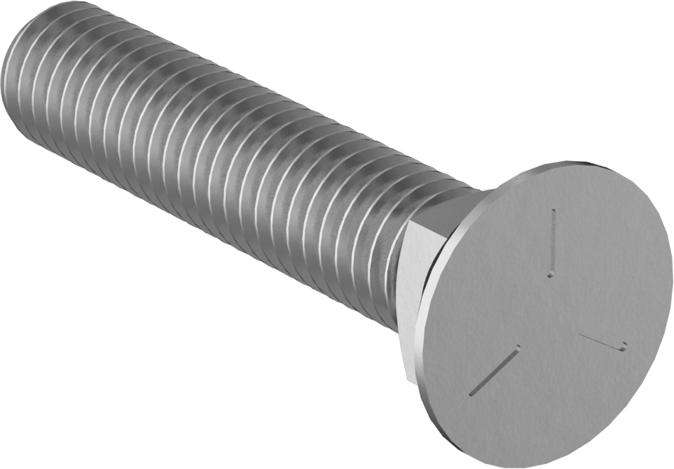 Kare Boyunlu Düz Başlı Pulluk Cıvataları, 3/8"-16 Diş Boyutu, 2" Uzunluk