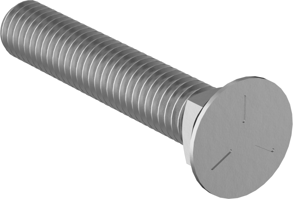 Kare Boyunlu Düz Başlı Pulluk Cıvataları, 3/8"-16 Diş Boyutu, 2-1/4" Uzunluk