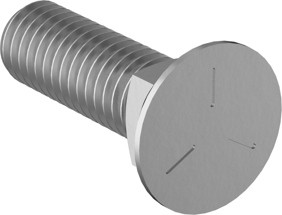 Kare Boyunlu Düz Başlı Pulluk Cıvataları, 7/16"-14 Diş Boyutu, 1-1/2" Uzunluk