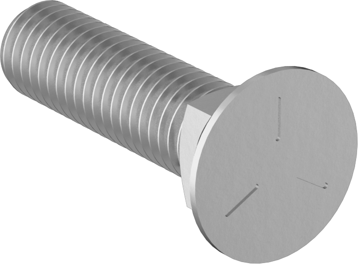Kare Boyunlu Düz Başlı Pulluk Cıvataları, 1/2"-13 Diş Boyutu, 2" Uzunluk