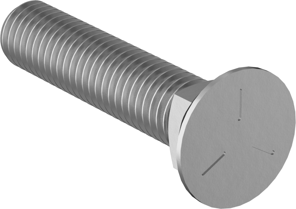 Kare Boyunlu Düz Başlı Pulluk Cıvataları, 1/2"-13 Diş Boyutu, 2-1/2" Uzunluk