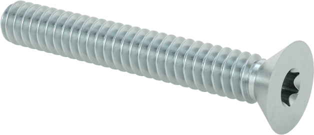 Çinko Kaplı Çelik Torx Düz Başlı Vidalar, 6-32 Diş Boyutu, 1" Uzunluk