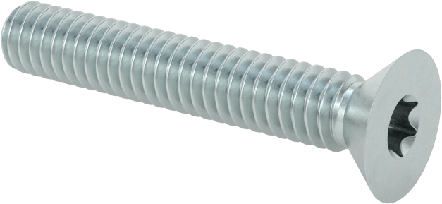 Çinko Kaplı Çelik Torx Düz Başlı Vidalar, 8-32 Diş Boyutu, 1" Uzunluk