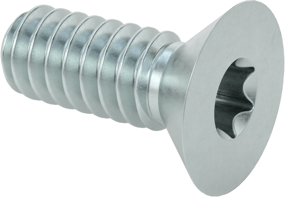 Çinko Kaplı Çelik Torx Düz Başlı Vidalar, 10-24 Diş Boyutu, 1/2" Uzunluk