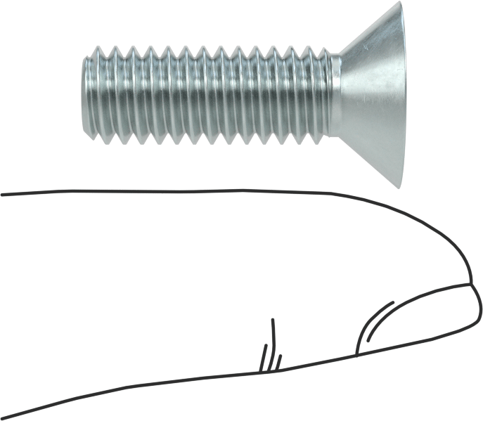 Çinko Kaplı Çelik Torx Düz Başlı Vidalar, 5/16"-18 Diş Boyutu, 1" Uzunluk