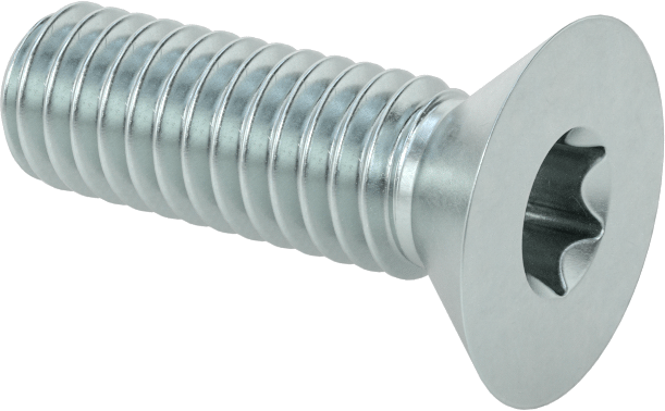 Çinko Kaplı Çelik Torx Düz Başlı Vidalar, 5/16"-18 Diş Boyutu, 1" Uzunluk