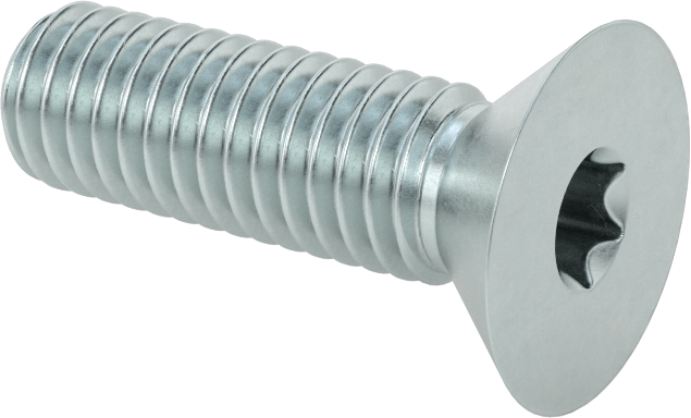 Çinko Kaplı Çelik Torx Düz Başlı Vidalar, 3/8"-16 Diş Boyutu, 1-1/4" Uzunluk