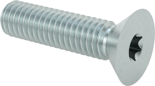 Çinko Kaplı Çelik Torx Düz Başlı Vidalar, 3/8"-16 Diş Boyutu, 1-1/2" Uzunluk