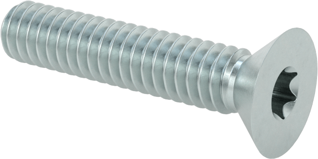Çinko Kaplı Çelik Torx Düz Başlı Vidalar, 1/4"-20 Diş Boyutu, 1-1/4" Uzunluk