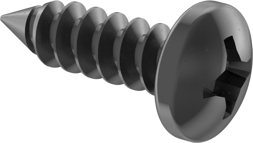 Sac Metal için Phillips Yuvarlak Başlı Vidalar, Siyah Oksit Çelik, 4 Numara Boyut, 3/8" Uzunluk
