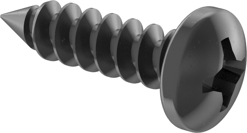 Sac Metal için Phillips Yuvarlak Başlı Vidalar, Siyah Oksit Çelik, Numara 8 Boyut, 5/8" Uzunluk