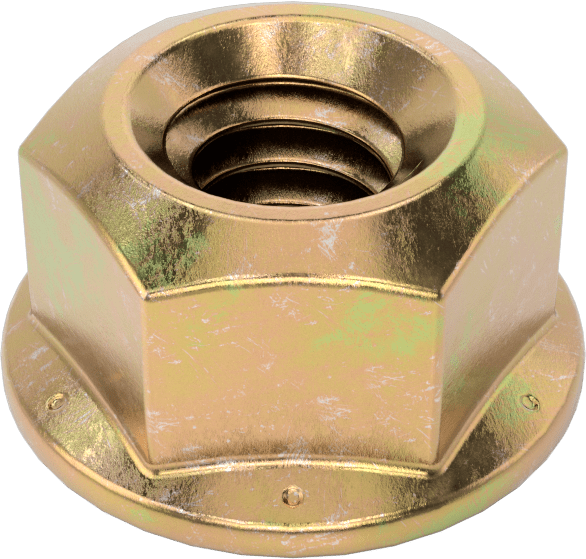 Yüksek Mukavemetli Çelik Deforme Edilmiş Dişli Flanş Somunu, Sarı Kromat Kaplamalı Çinko, 1/4"-20 Diş Boyutu