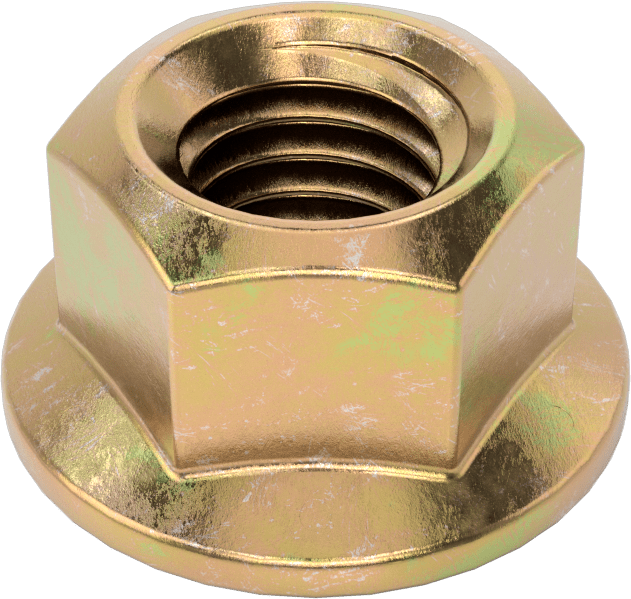 Yüksek Mukavemetli Çelik Deforme Edilmiş Dişli Flanş Somunu, Sarı Kromat Kaplamalı Çinko, 1/2"-13 Diş Boyutu