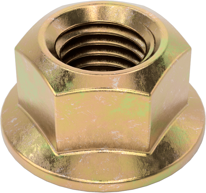 Yüksek Mukavemetli Çelik Deforme Edilmiş Dişli Flanş Somunu, Sarı Kromat Kaplamalı Çinko, 3/4"-10 Diş Boyutu