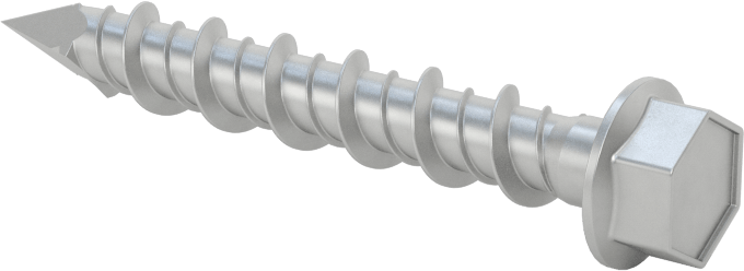 Duvar ve Beton için 410 Paslanmaz Çelik Kılavuzlu Vida, Altıgen Pul Başlığı, 1/4" Vida Boyutu, 1-3/4" Uzunluk
