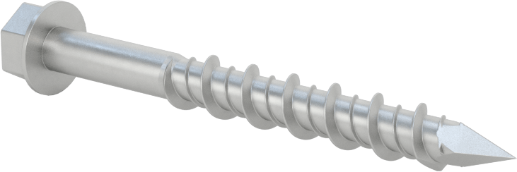 Duvar ve Beton için 410 Paslanmaz Çelik Kılavuzlu Vida, Altıgen Pul Başlığı, 1/4" Vida Boyutu, 2-1/4" Uzunluk
