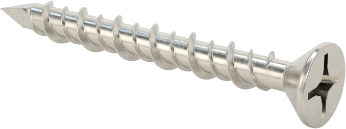 Duvar ve Beton için 410 Paslanmaz Çelik Kılavuzlu Vida, Düz Başlı Phillips, 3/16" Vida Boyutu, 1-3/4" Uzunluk