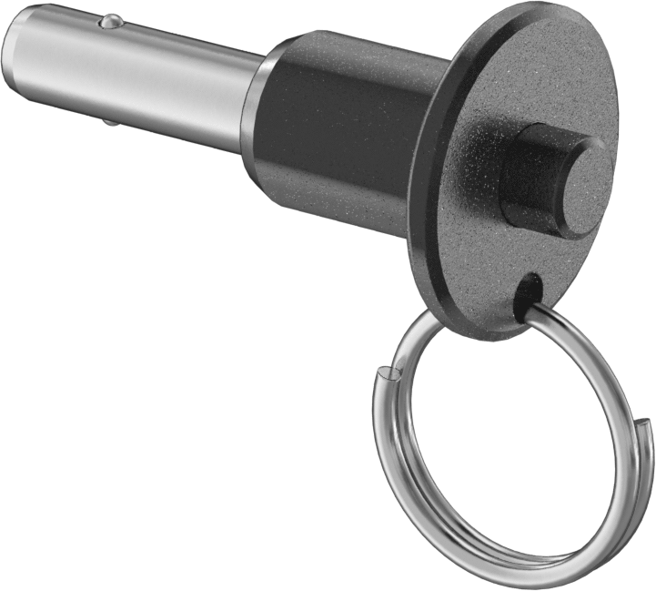 Topuzlu Tutamaklı Kilitleme Hızlı Açma Pimi, Halka ile, 17-4 PH Paslanmaz Çelik, 1/4" Çap, 1/2" Kullanılabilir Uzunluk