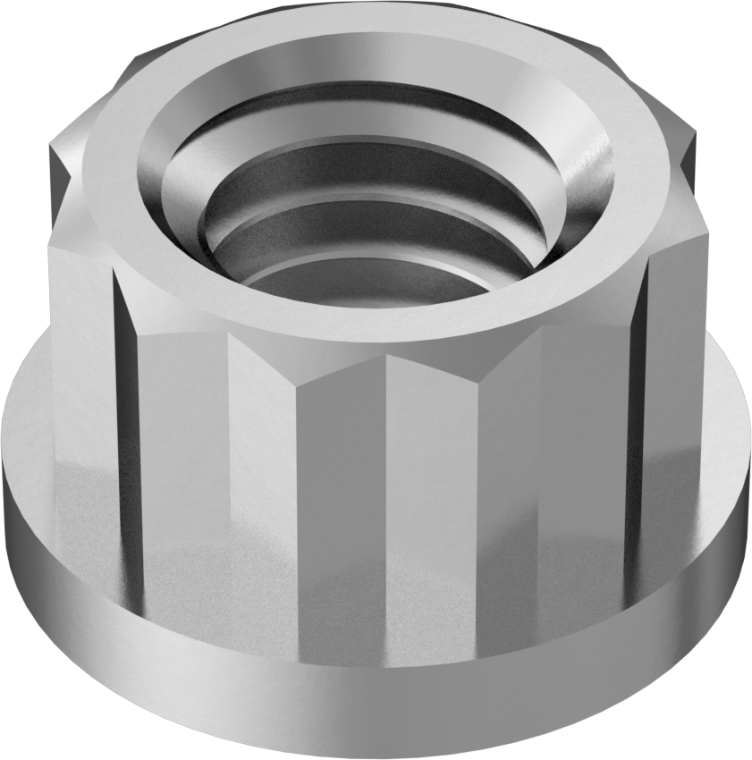 A286 Paslanmaz Çelik 12 Uçlu Flanş Somunu, M6 x 1 mm Diş Boyutu, 8 mm Genişlik, 10,5 mm Flanş Çapı