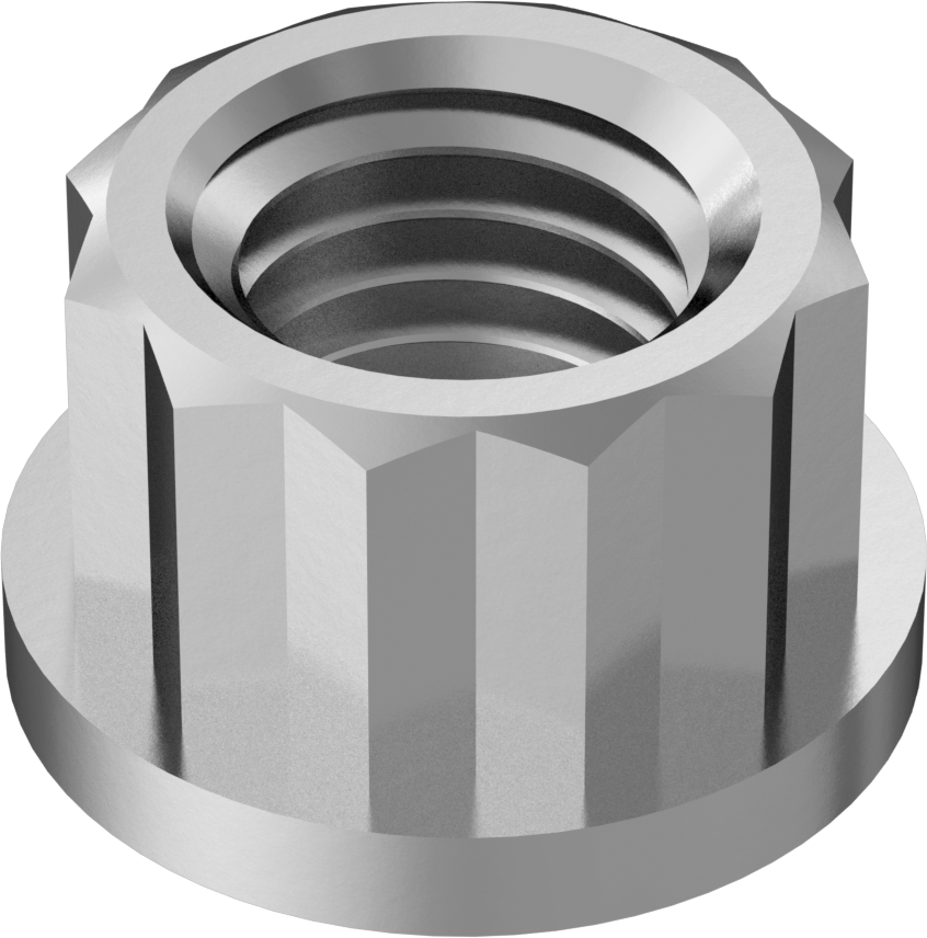 A286 Paslanmaz Çelik 12 Uçlu Flanş Somunu, M7 x 1 mm Diş Boyutu, 9 mm Genişlik, 12 mm Flanş Çapı