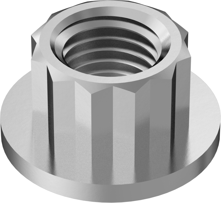 A286 Paslanmaz Çelik 12 Uçlu Flanş Somunu, M8 x 1 mm Diş Boyutu, 10 mm Genişlik, 15,9 mm Flanş Çapı