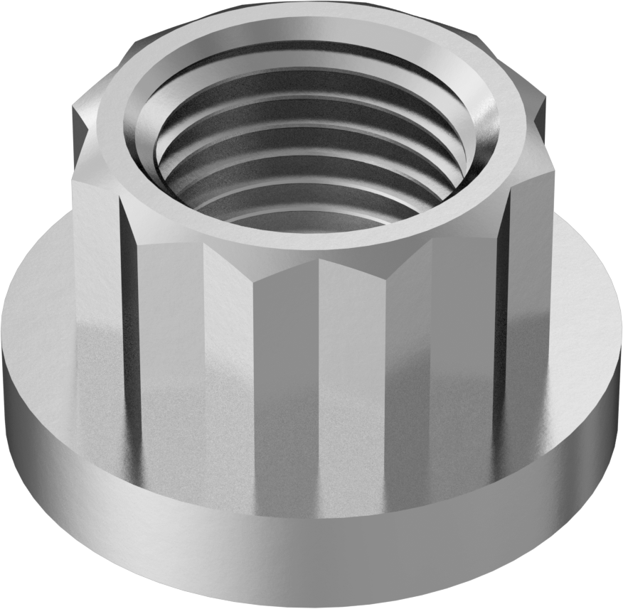 A286 Paslanmaz Çelik 12 Uçlu Flanş Somunu, M10 x 1 mm Diş Boyutu, 12 mm Genişlik, 17,8 mm Flanş Çapı