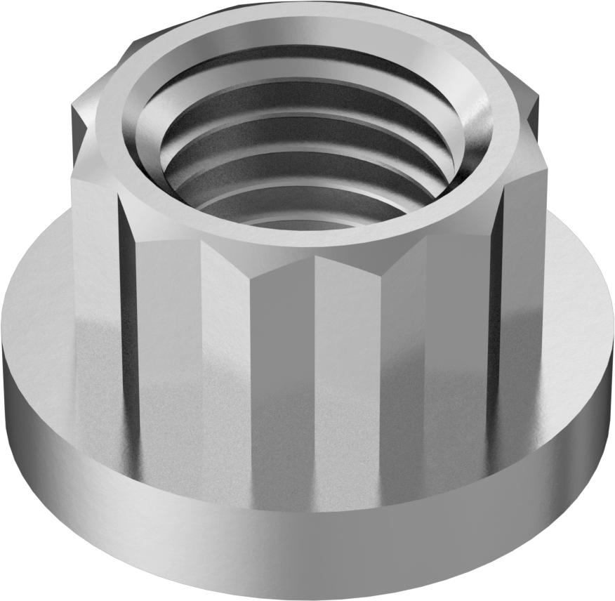 A286 Paslanmaz Çelik 12 Uçlu Flanş Somunu, M10 x 1,25 mm Diş Boyutu, 12 mm Genişlik, 17,8 mm Flanş Çapı
