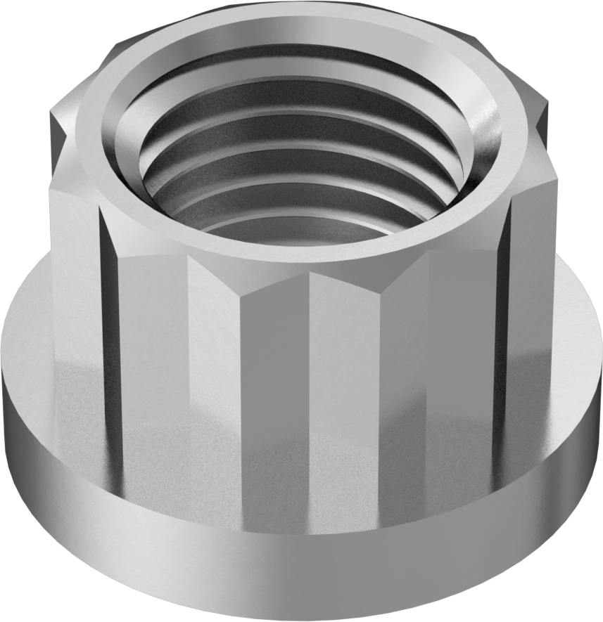 A286 Paslanmaz Çelik 12 Uçlu Flanş Somunu, M11 x 1,25 mm Diş Boyutu, 13 mm Genişlik, 17,8 mm Flanş Çapı