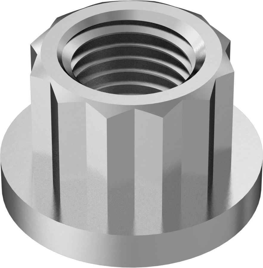 A286 Paslanmaz Çelik 12 Uçlu Flanş Somunu, M11 x 1,25 mm Diş Boyutu, 14 mm Genişlik, 20,9 mm Flanş Çapı