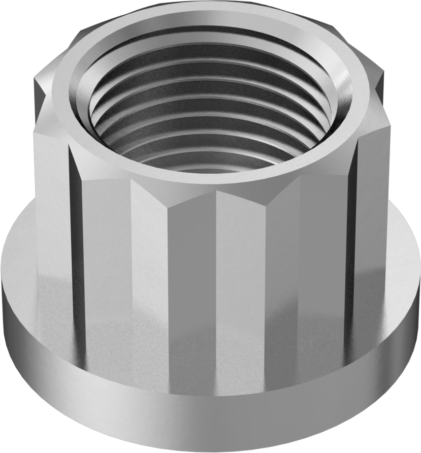 A286 Paslanmaz Çelik 12 Uçlu Flanş Somunu, M12 x 1 mm Diş Boyutu, 14 mm Genişlik, 19,1 mm Flanş Çapı