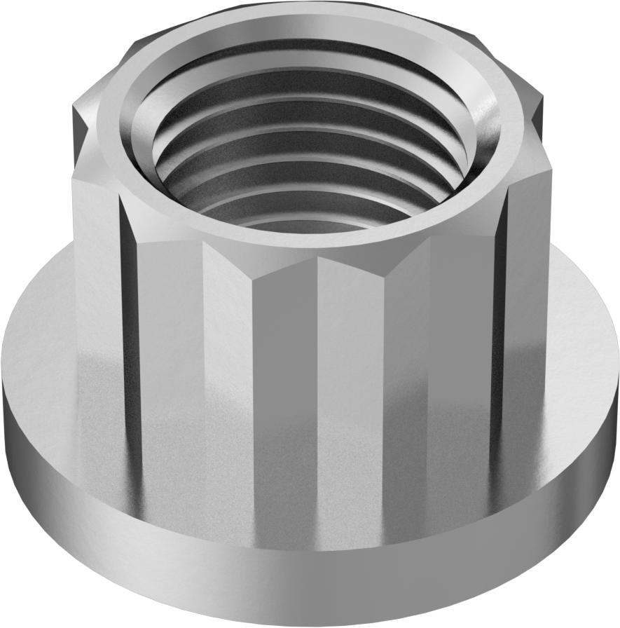 A286 Paslanmaz Çelik 12 Uçlu Flanş Somunu, M12 x 1,25 mm Diş Boyutu, 14 mm Genişlik, 20,9 mm Flanş Çapı
