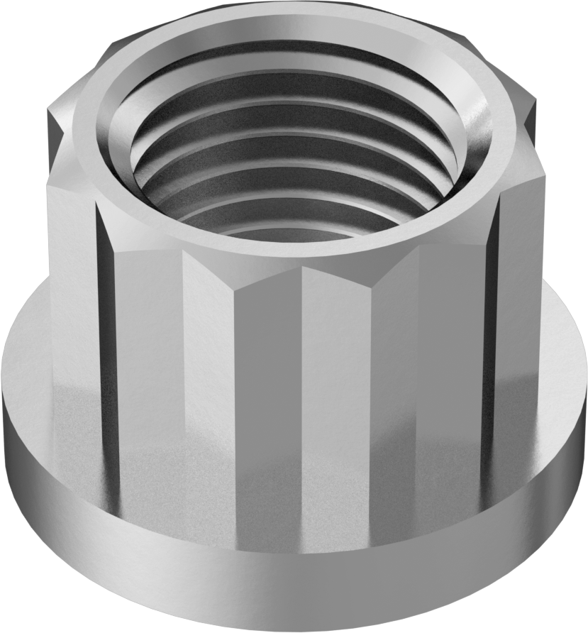 A286 Paslanmaz Çelik 12 Uçlu Flanş Somunu, M12 x 1,25 mm Diş Boyutu, 14 mm Genişlik, 19,1 mm Flanş Çapı