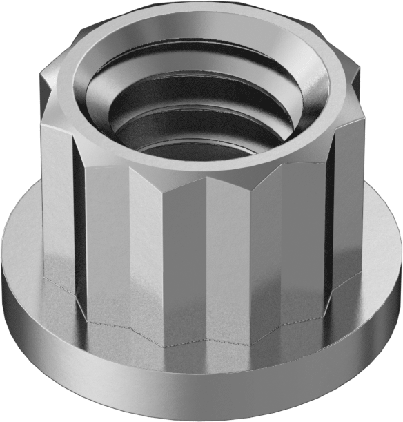 A286 Paslanmaz Çelik 12 Uçlu Flanş Somunu, 5/16"-18 Diş Boyutu, 3/8" Genişlik, 17/32" Flanş Çapı