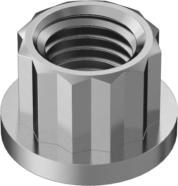 A286 Paslanmaz Çelik 12 Uçlu Flanş Somunu, 5/16"-24 Diş Boyutu, 3/8" Genişlik, 17/32" Flanş Çapı
