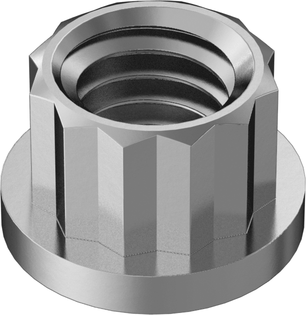 A286 Paslanmaz Çelik 12 Uçlu Flanş Somunu, 7/16"-14 Diş Boyutu, 1/2" Genişlik, 45/64" Flanş Çapı