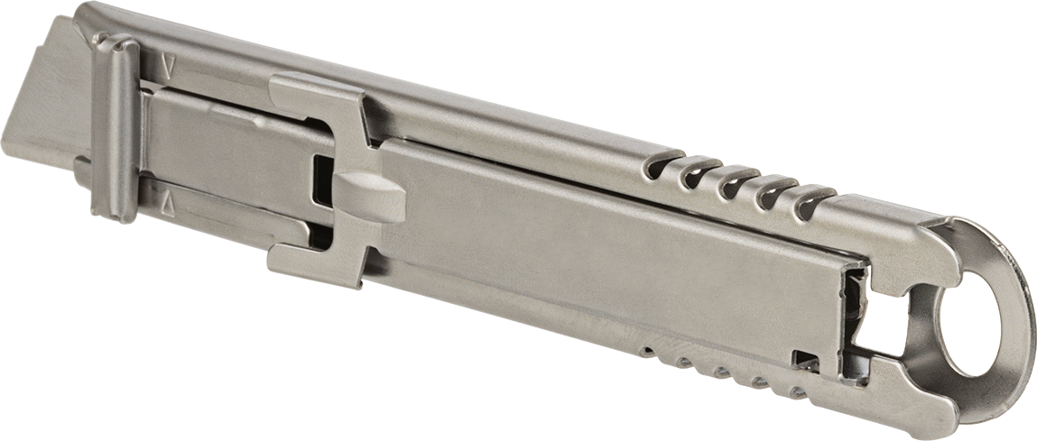 Metal Algılanabilir Otomatik Geri Çekilebilir Maket Bıçağı, 2-3/4“ Uzunluk x 5/8” Genişlik x 0,023" Kalınlık Bıçak