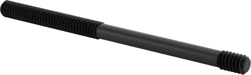 Siyah Oksit Çelik Her İki Ucu Dişli Kurulum Saplaması, 1/4"-20 Diş Boyutu, 4" Uzunluk, 1-3/4“ ve 3/8” Diş Uzunlukları