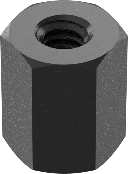Düşük Mukavemetli Çelik Kaplin Somunu, Siyah Oksit, 1/4"-20 Diş Boyutu, 5/8" Uzunluk