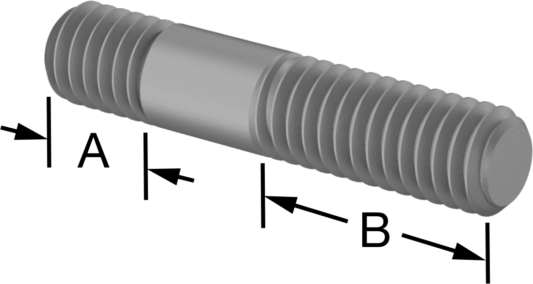 Her İki Ucu Dişli Titreşime Dayanıklı Montaj Saplaması, 18-8 Paslanmaz Çelik, M4 x 0,7 mm Boyut, 5 mm x 10 mm Diş Uzunluğu, 20 mm Uzunluk