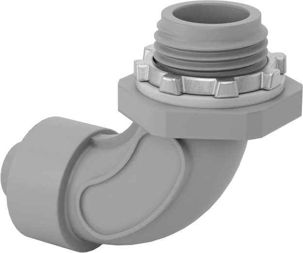 3/8 Vidalı x 1/2 NPT, Sıvı Sızdırmaz Esnek Plastik Kanal için Gri 90 Derece Dirsek