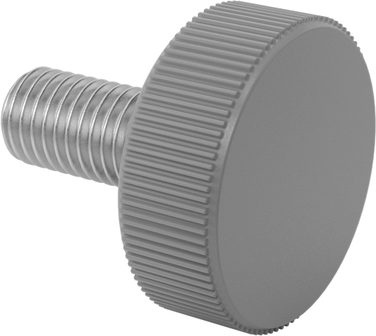 Plastik Başlı Parmak Vidaları, Tırtıklı, 1/4"-28 Diş Boyutu, 1/2" Uzunluk