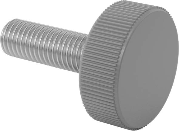 Plastik Başlı Parmak Vidaları, Tırtıklı, 1/4"-28 Diş Boyutu, 3/4" Uzunluk