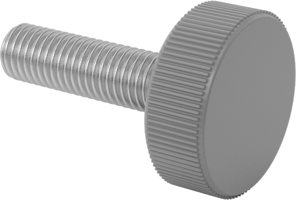 Plastik Başlı Parmak Vidaları, Tırtıklı, 1/4"-28 Diş Boyutu, 7/8" Uzunluk