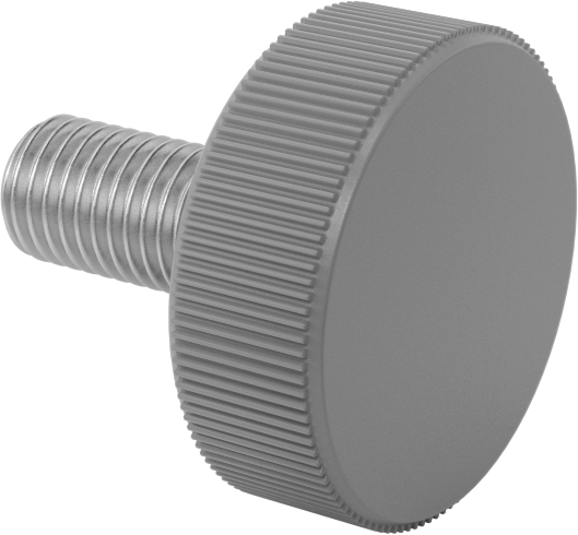 Plastik Başlı Parmak Vidaları, Tırtıklı, 5/16"-24 Diş Boyutu, 1/2" Uzunluk